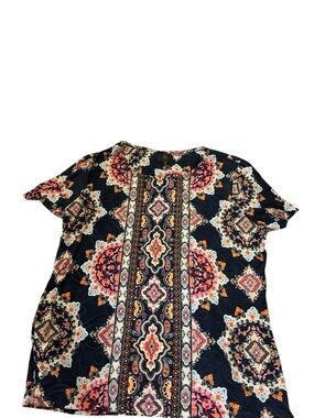 JM Collection Boho Geometric Medallion Top - Navy/Pink